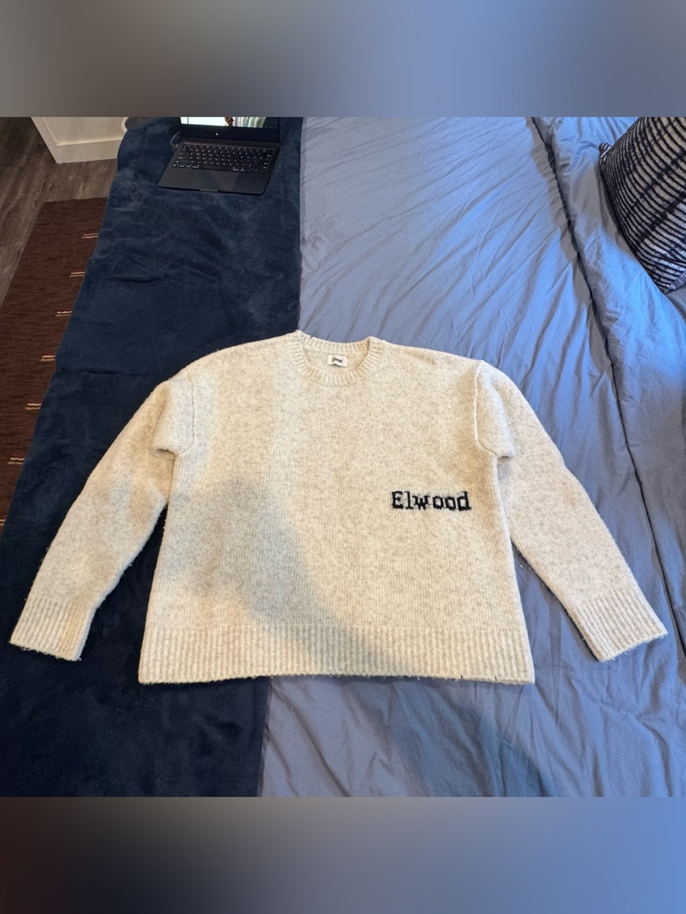Men's Cream Elwood Knit Sweater with Logo - Size M